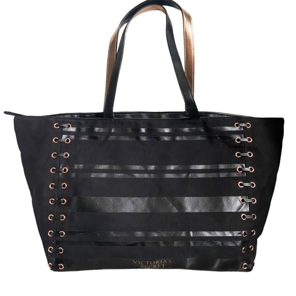 Victorias Secret Lace Up Corset Black & rose Gold Weekender Travel Tote Bag - Picture 1 of 9